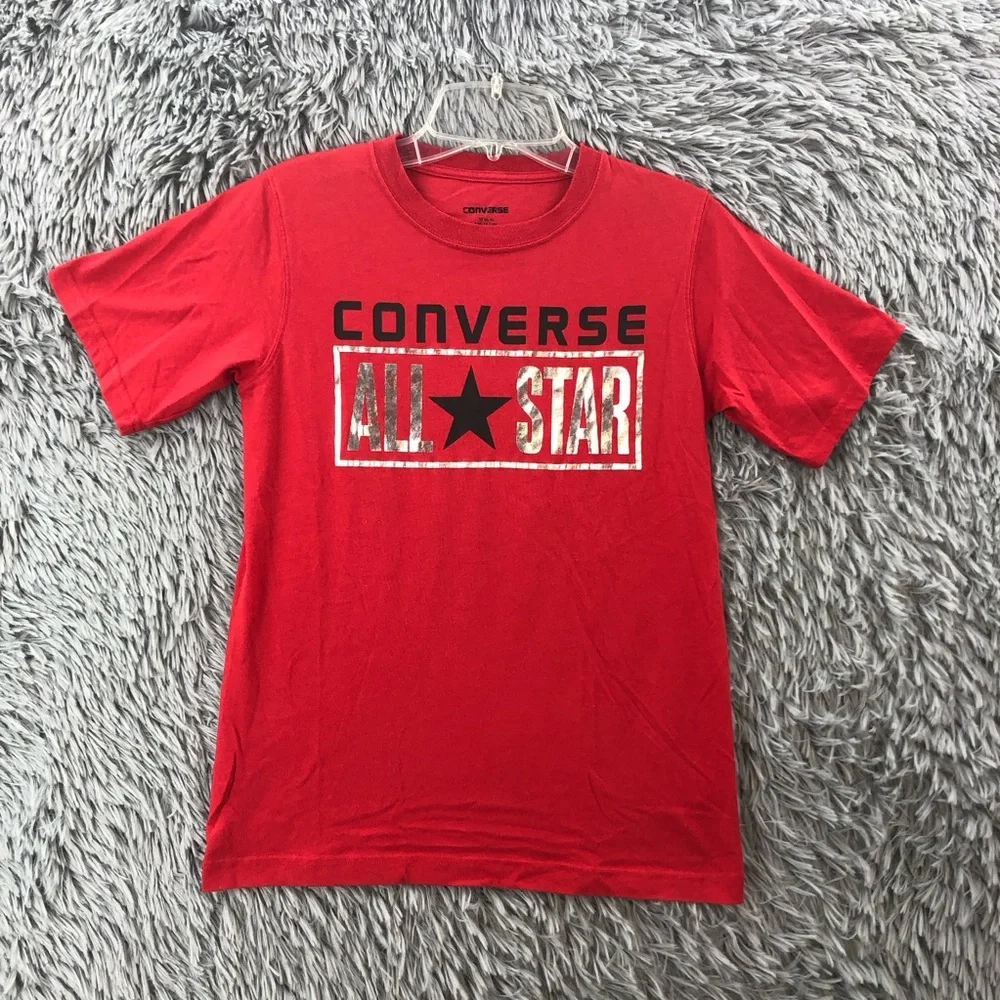 Converse Tshirt All Star Boys Medium Red Spellout Short Sleeve Shirt EUC
